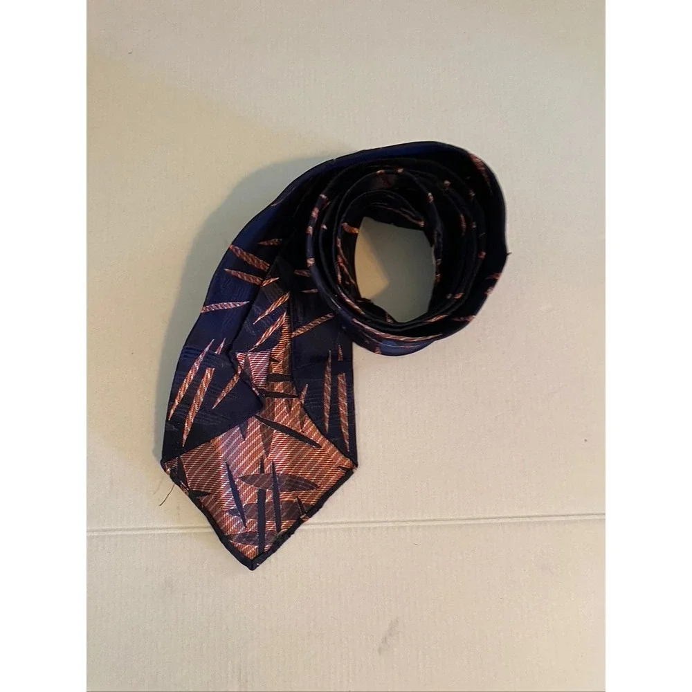 Parkway Cravats Mens Navy Blue Abstract Geometric Mid Century Modern Necktie